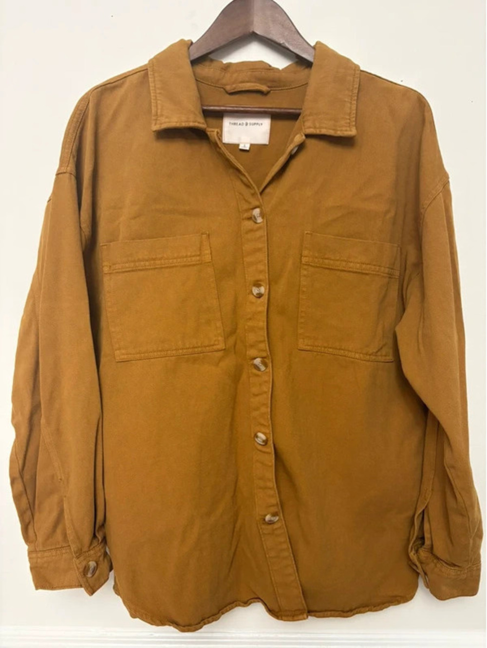 Thread & Supply Women’s Large Mustard Fall Pumpkin Truck Graphic Shacket